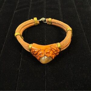 Boho Faux Leather Cuff | Artistic Resin Stone Costume Bracelet